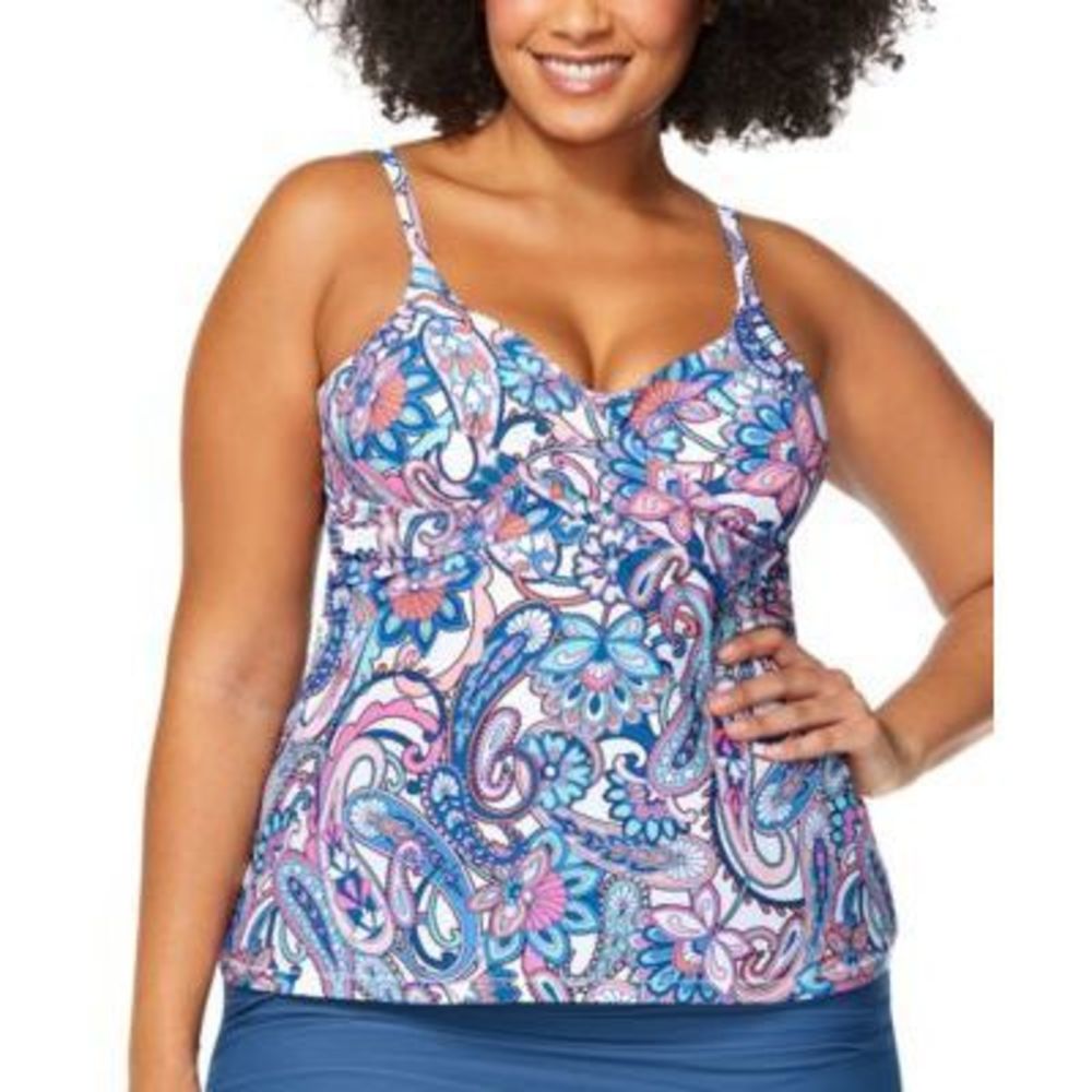 NWT Raisins Trendy Plus Size Aries Printed Tankini Top White